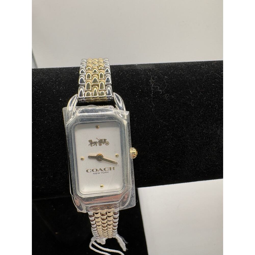 Coach New York Cadie Women Watch Two-Tone Bracelet Slim Rectangular As Is Silver - Picture 2 of 8